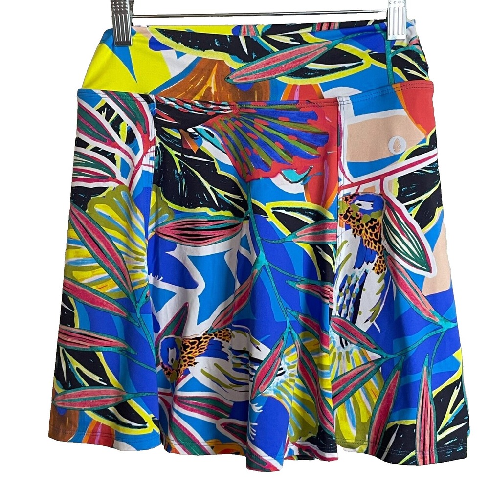 Dona Jo Skort Size 1 Small Palm Birds Print Flounce Hem Golf Tennis Resortwear
